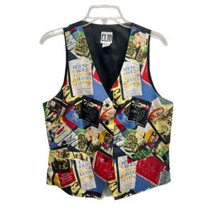 Vintage Funky Colorful Clio Vest 100% Silk Women’s Size Small Button Front